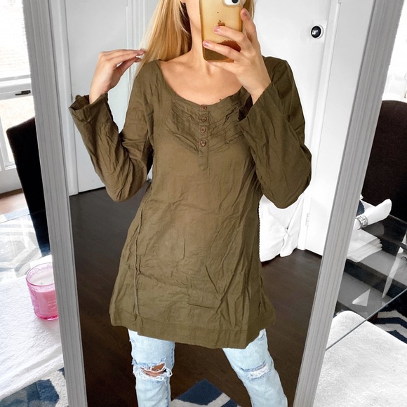 🍃 TWIST & TANGO OLIVE GREEN CASUAL LOOSE FIT COTTON TUNIC TOP/DRESS! - Picture 2 of 9